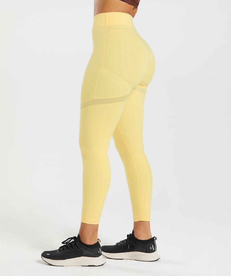 Legginsy Damskie Gymshark Whitney Mesh Żółte | PL 2316JPQ